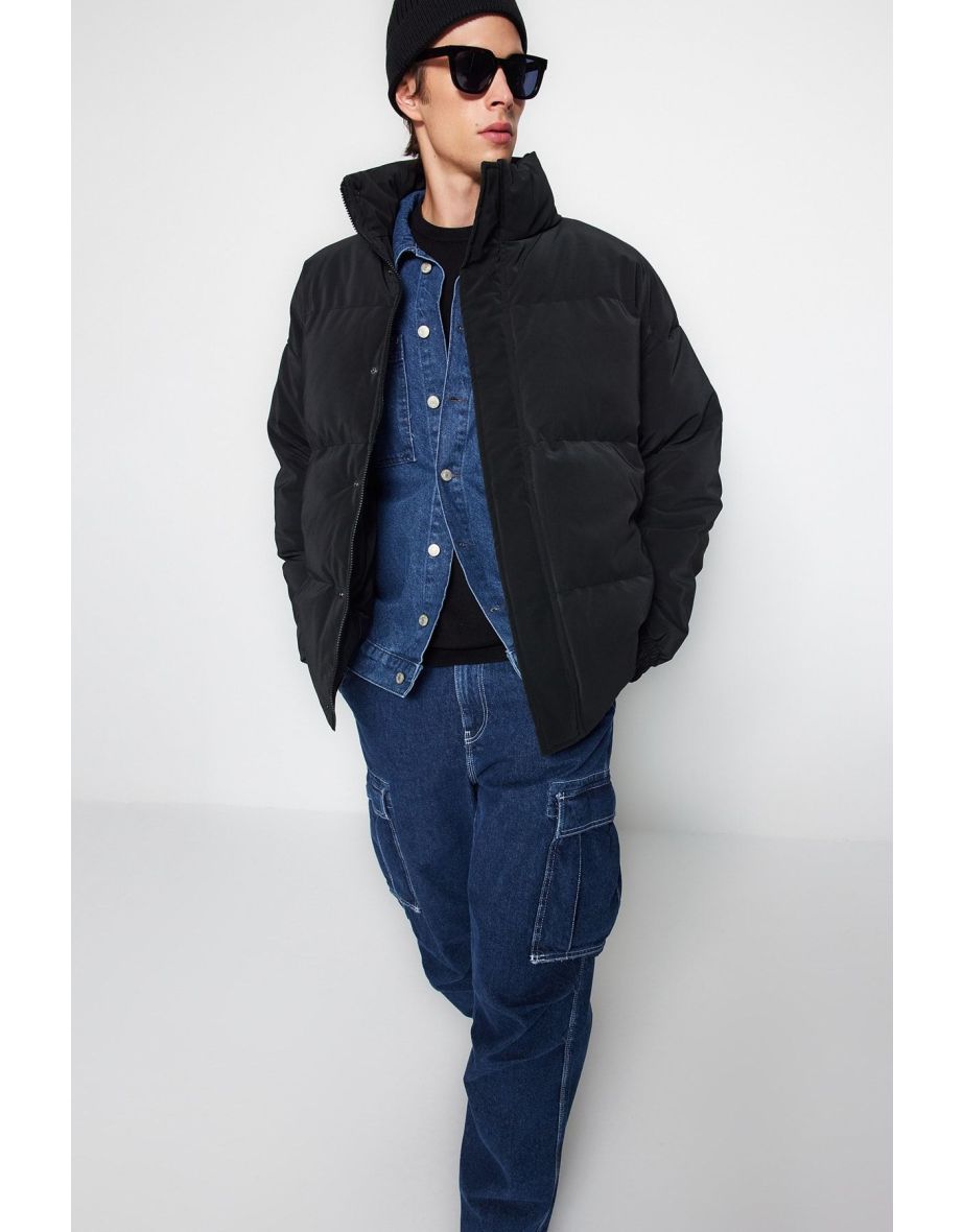 Black Oversize Fit Stand Collar Coat