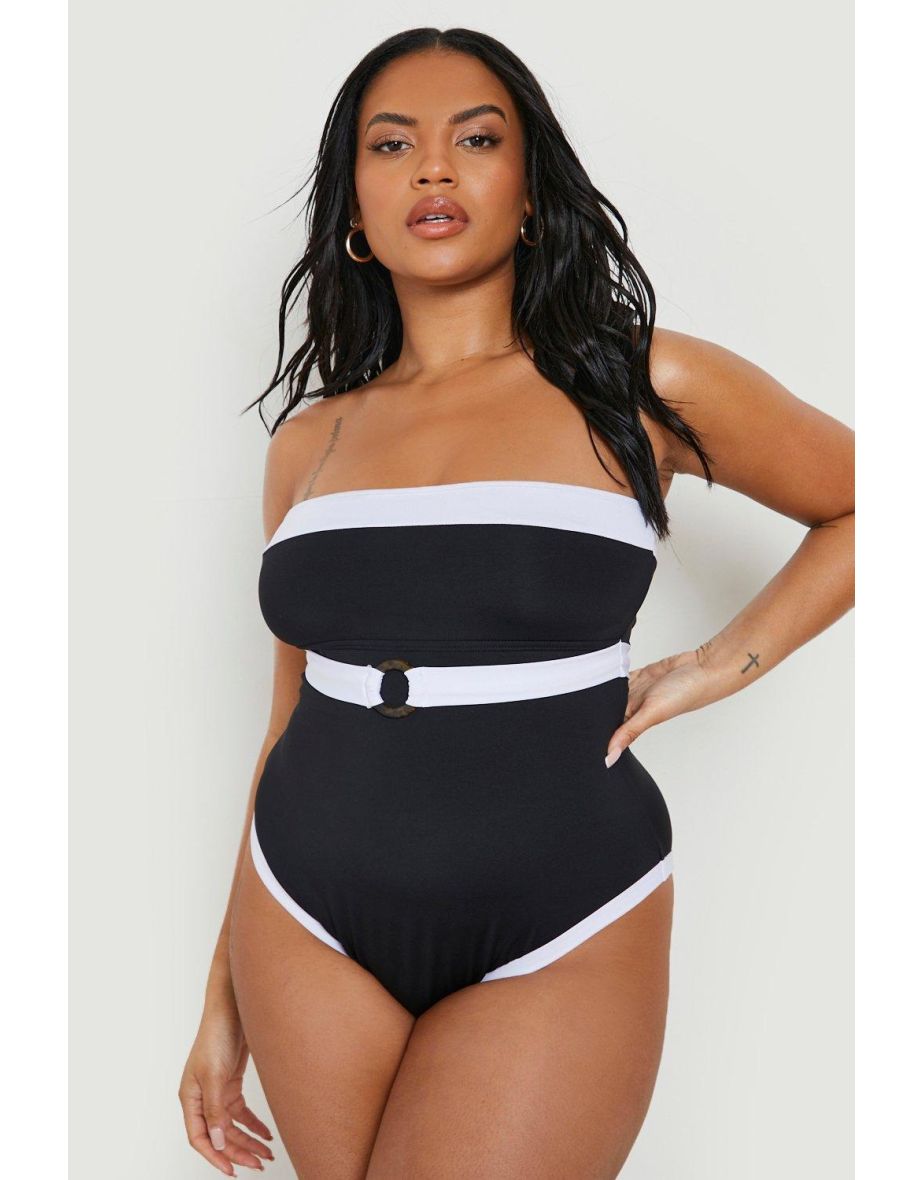 Plus Mono Colour Block Bandeau Swimsuit - black - 2