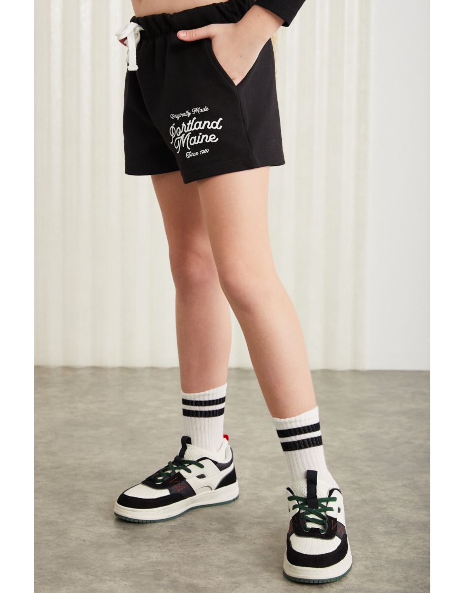 LAINEY-GRM24041 100% cotton 3 thread printed girls shorts Black Shorts - 1