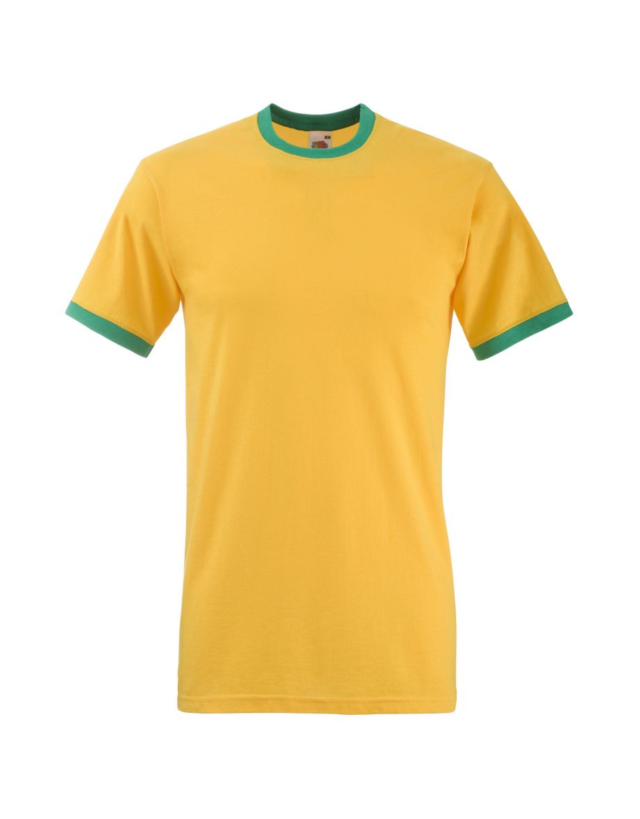 Fruit Of The Loom Mens Ringer Short Sleeve T-Shirt - Sunflower/Kelly Green