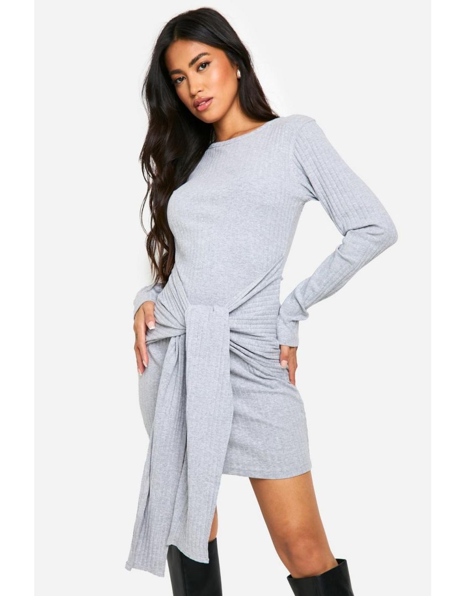 Wide Rib Ruched Tie Mini Dress