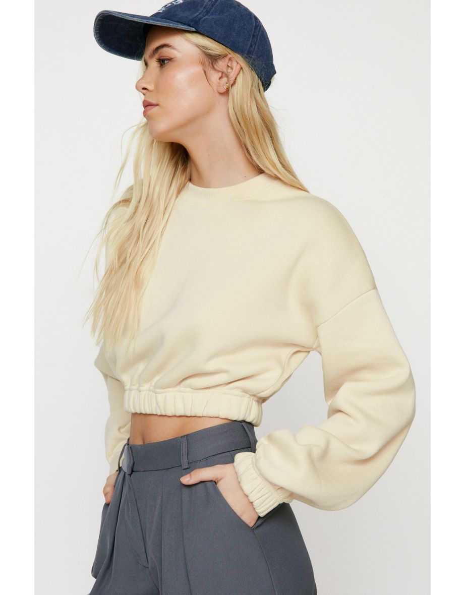 Cropped Elastic Hem Sweatshirt