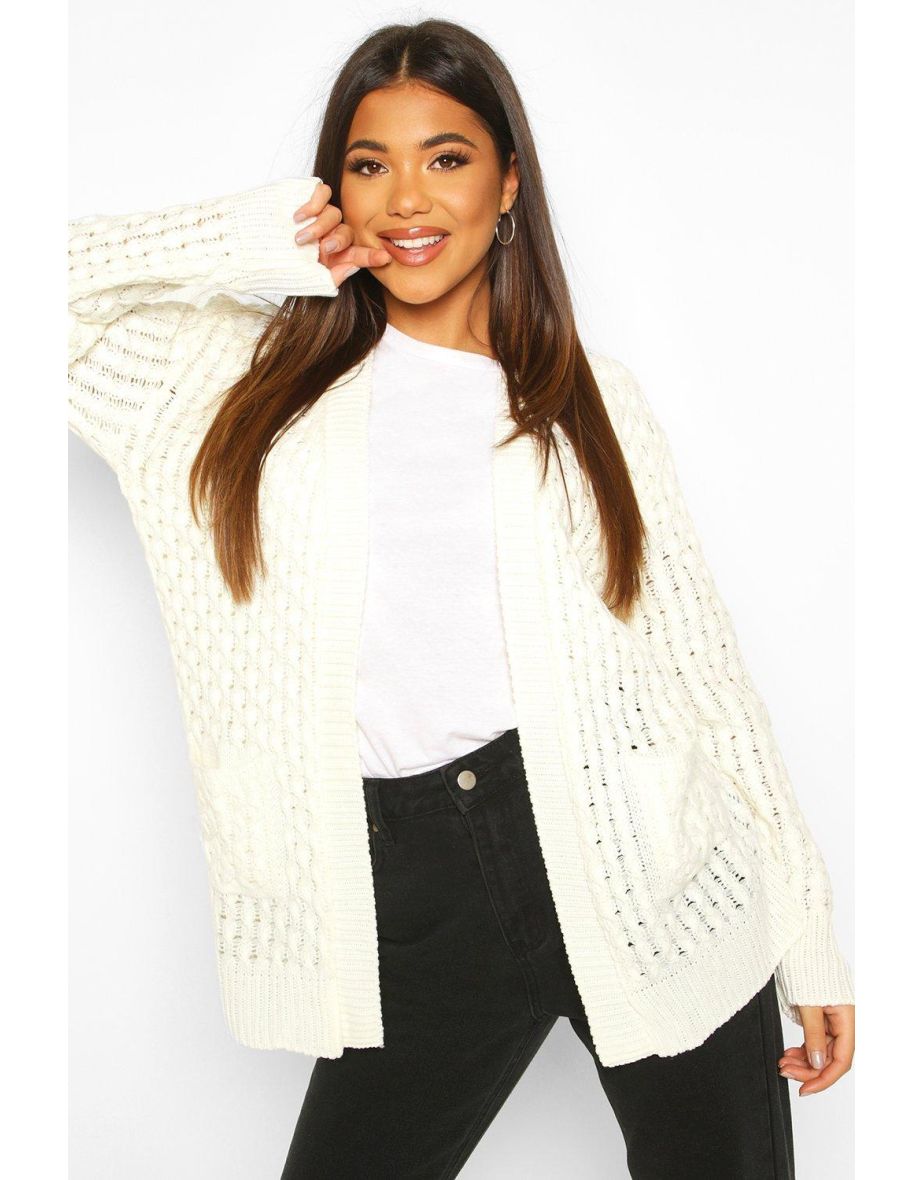 Cable Cardigan With Pockets - cream