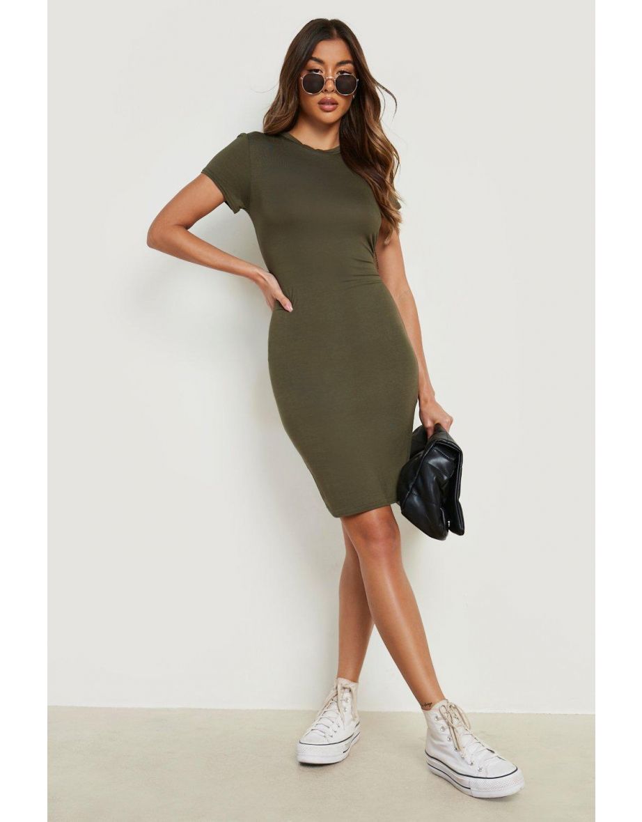 Basics Cap Sleeve Jersey Bodycon Midi Dress - khaki