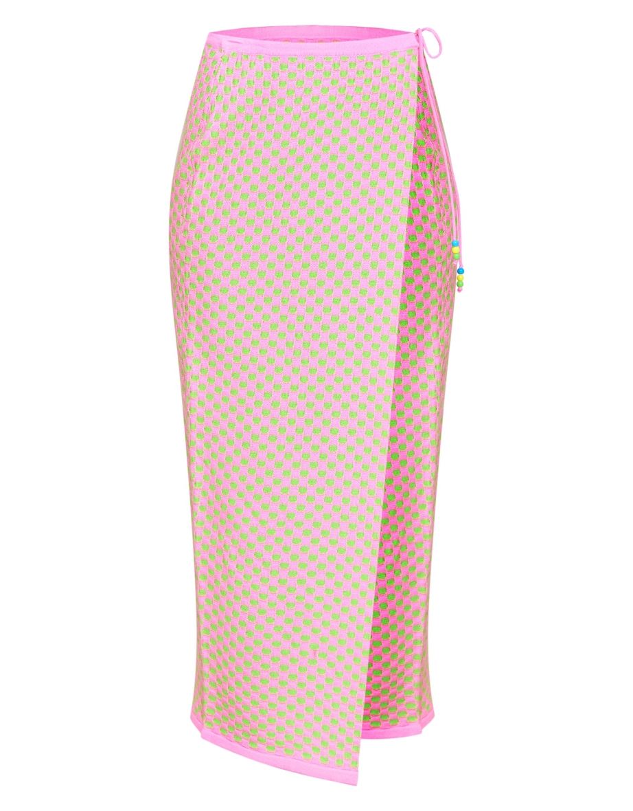Pink Beads Trim Knitted Maxi Sarong - 4