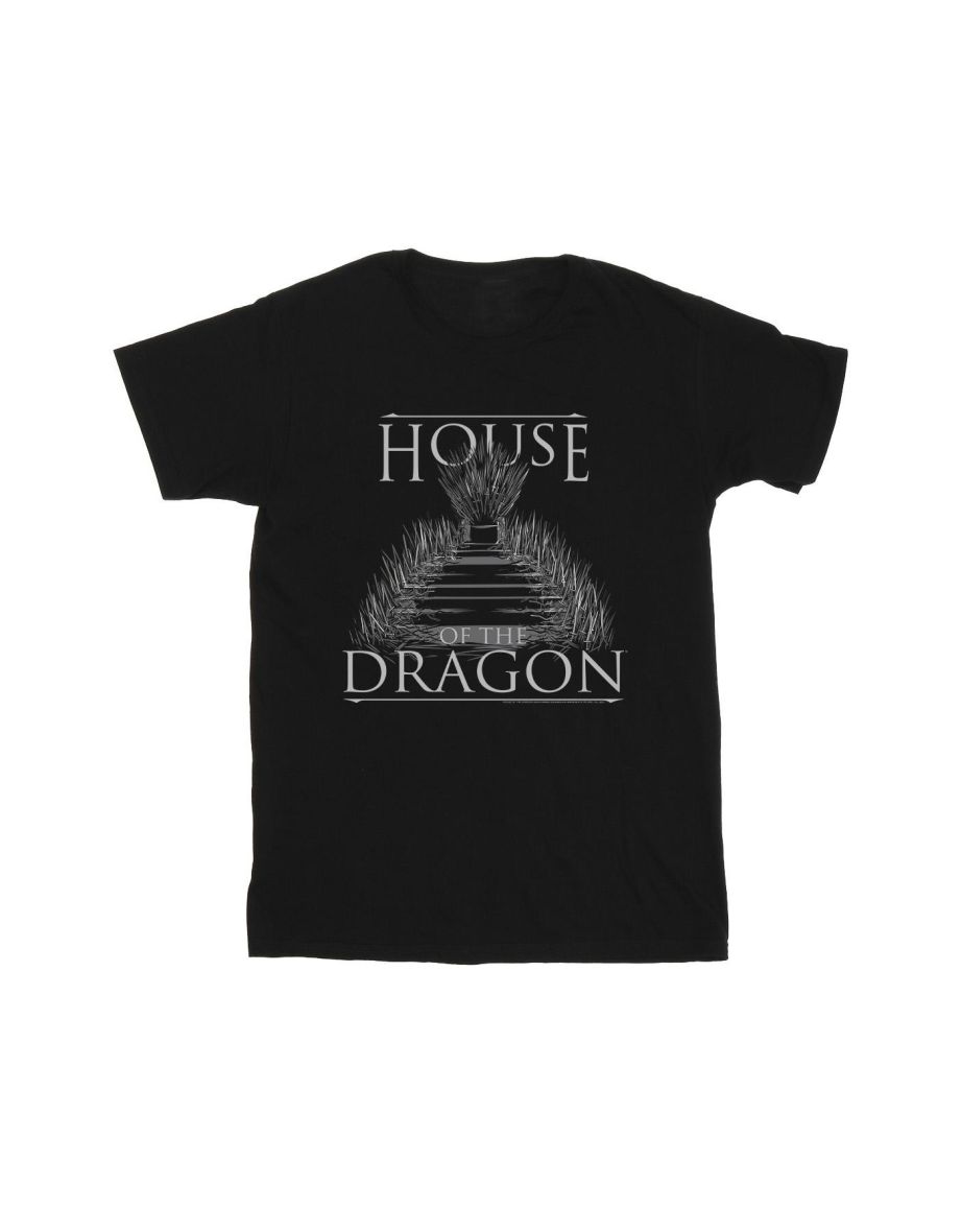 Game Of Thrones: House Of The Dragon Mens Throne Text T-Shirt - Black - 1