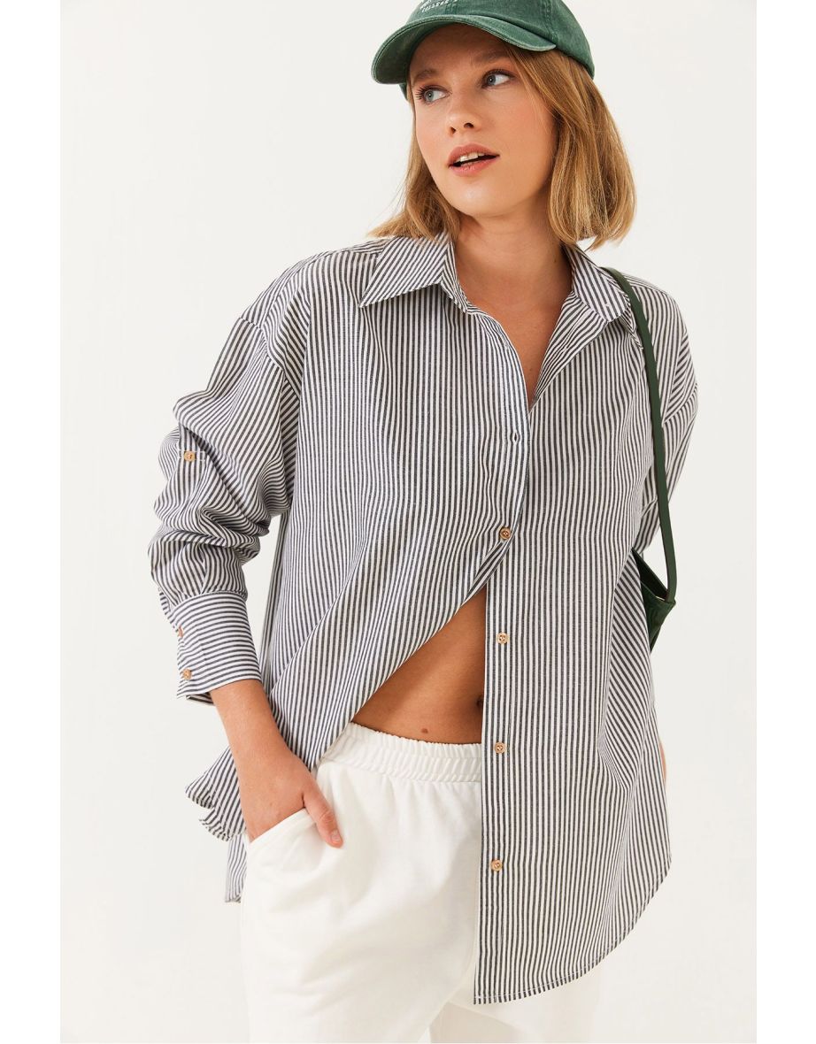 Women's Metallic Thread Striped Shirt