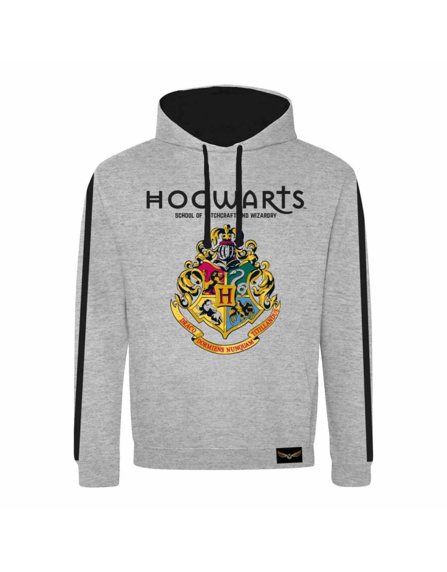 Harry Potter Unisex Adult Hogwarts Crest Hoodie - Heather Grey/Black