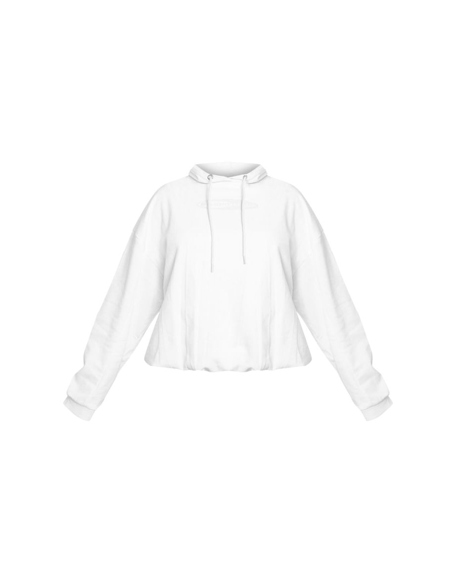 White Studio Mode Printed Cinch Bottom Hoodie - 4
