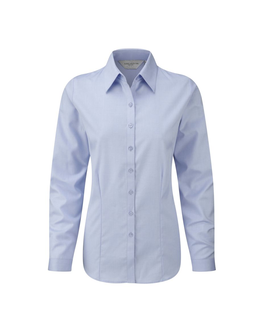 Russell Ladies/Womens Herringbone Long Sleeve Work Shirt - Light Blue