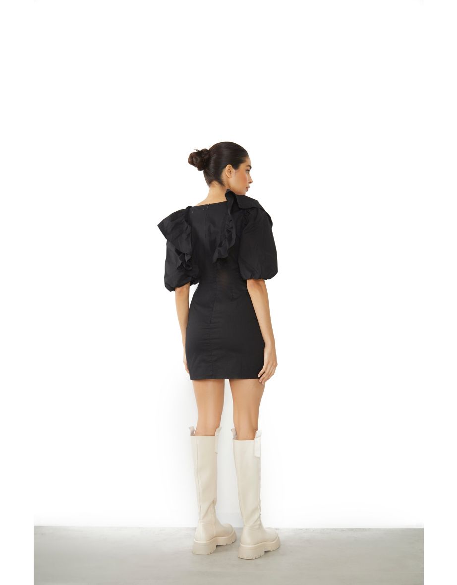 Glamorous Black Ruffle Puff Shoulder Mini Dress - 2