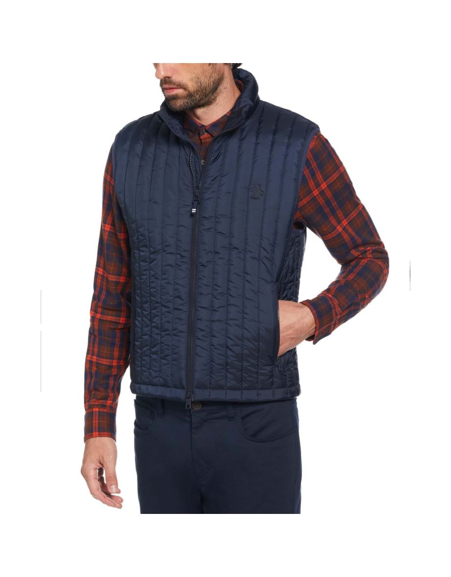 Men's Original Penguin Vertical Quilted Gilet Jacket in Blue