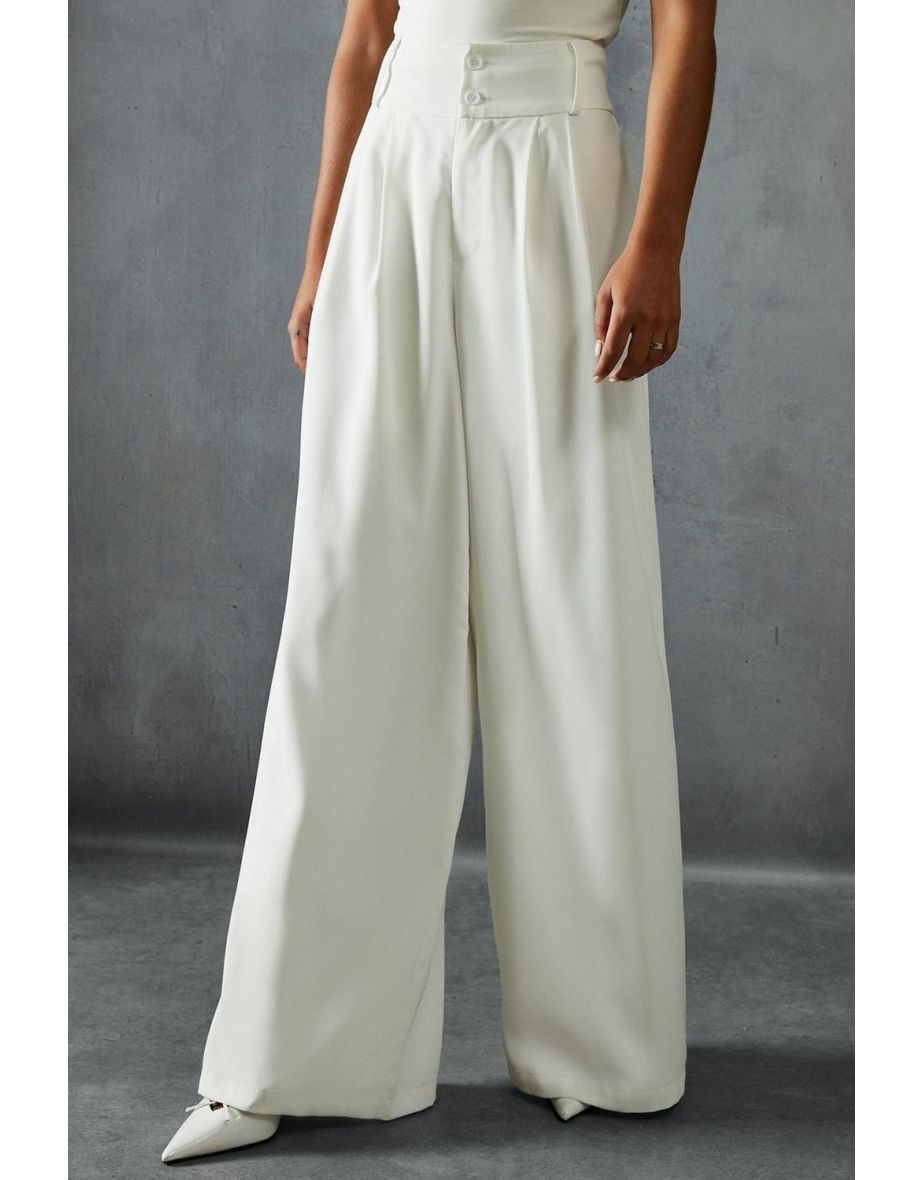 Tailored High Waisted Button Detail Trousers - 3