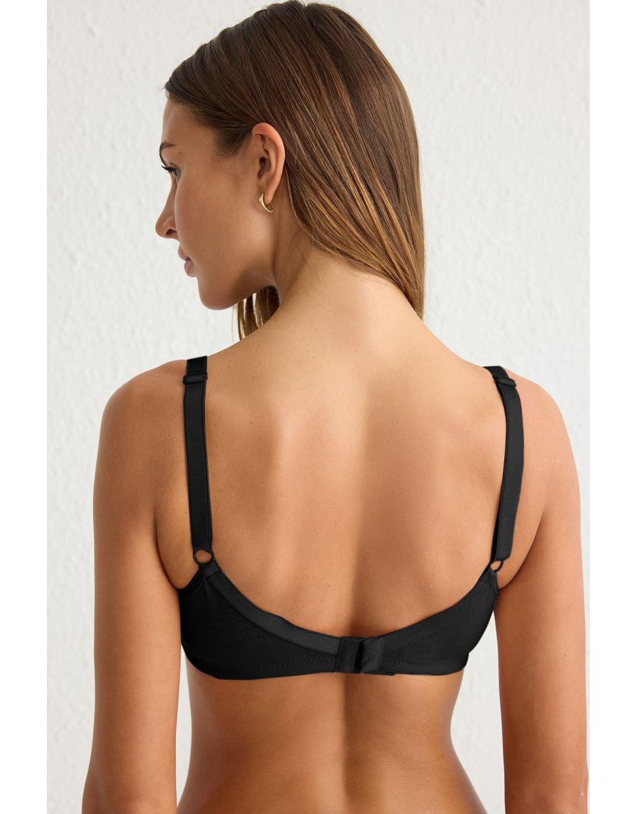 Black Breastfeeding Underwire Covered T-Shirt Bra Knitted Bra - 4