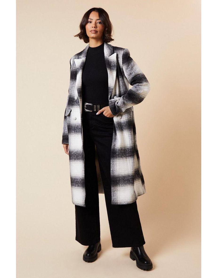 Tall Wool Check Double Breasted Maxi Coat