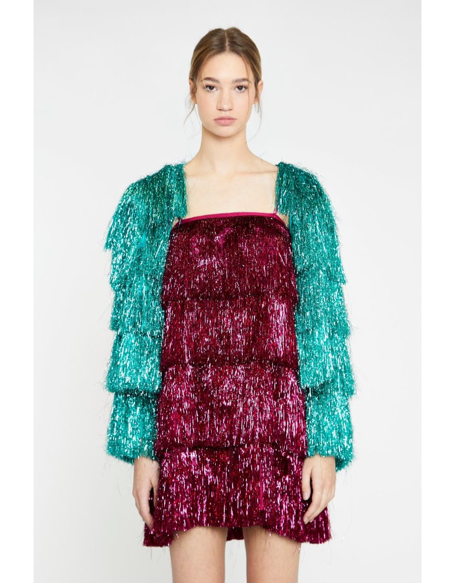 Teal Tinsel Fringe Jacket