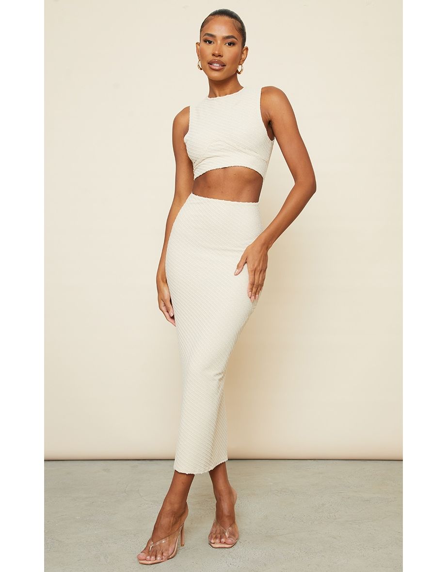 Shop Stone Textured Racer Neck Cut Out Midaxi Dress Online