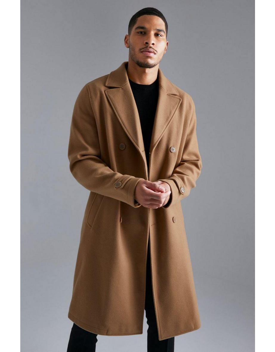 Tall Double Breasted Wool Look Overcoat - camel - 2