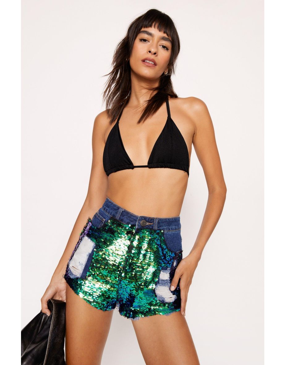 Sequin jean shorts sale