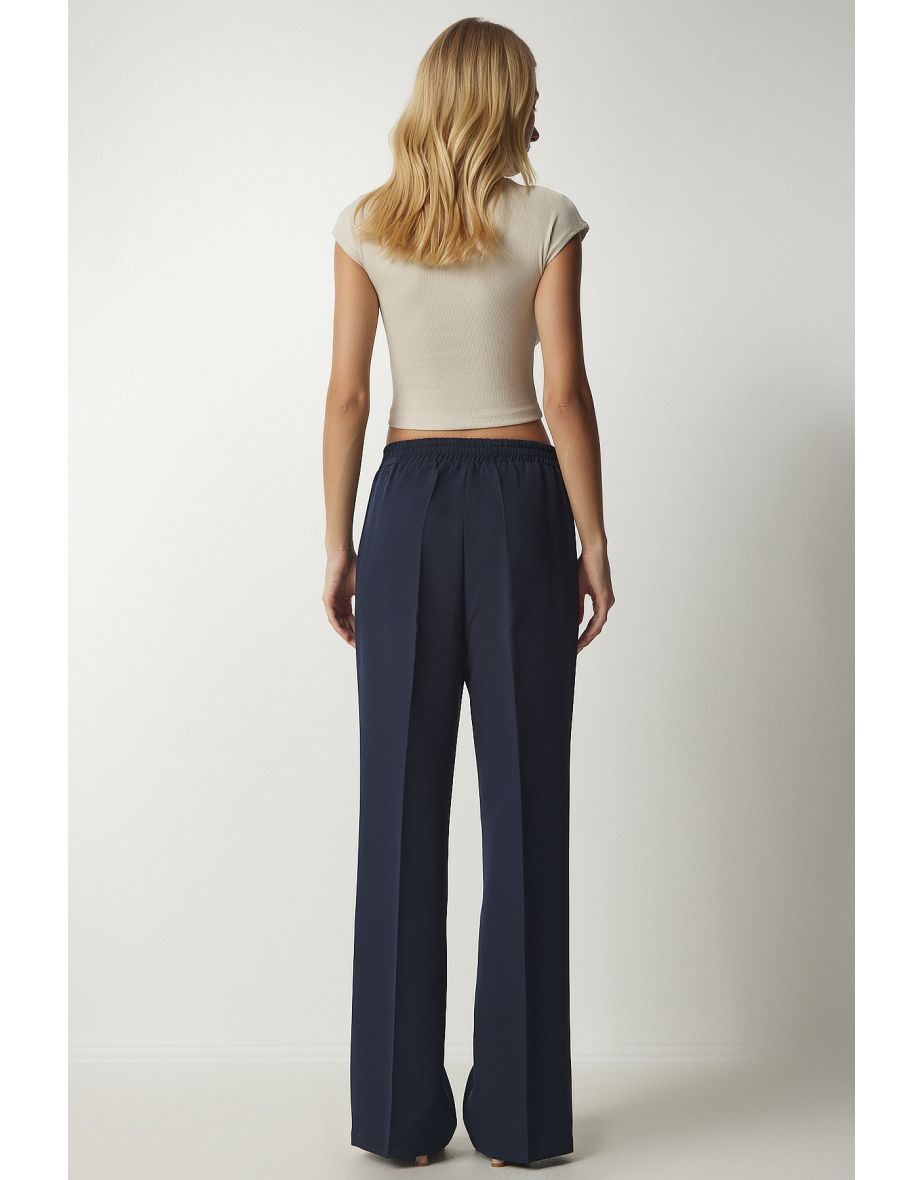 Women's Navy Blue Pleated Tracksuit Pants - 5