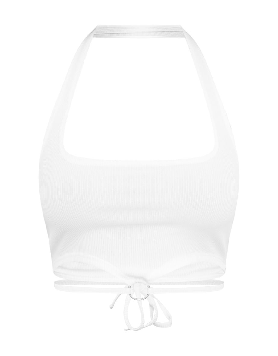 Shape Cream Rib Ring Detail Tie Crop Top - 4