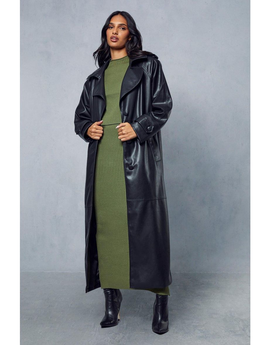 Knitted Ribbed Shoulder Pad Midi Skirt Co-ord - 3