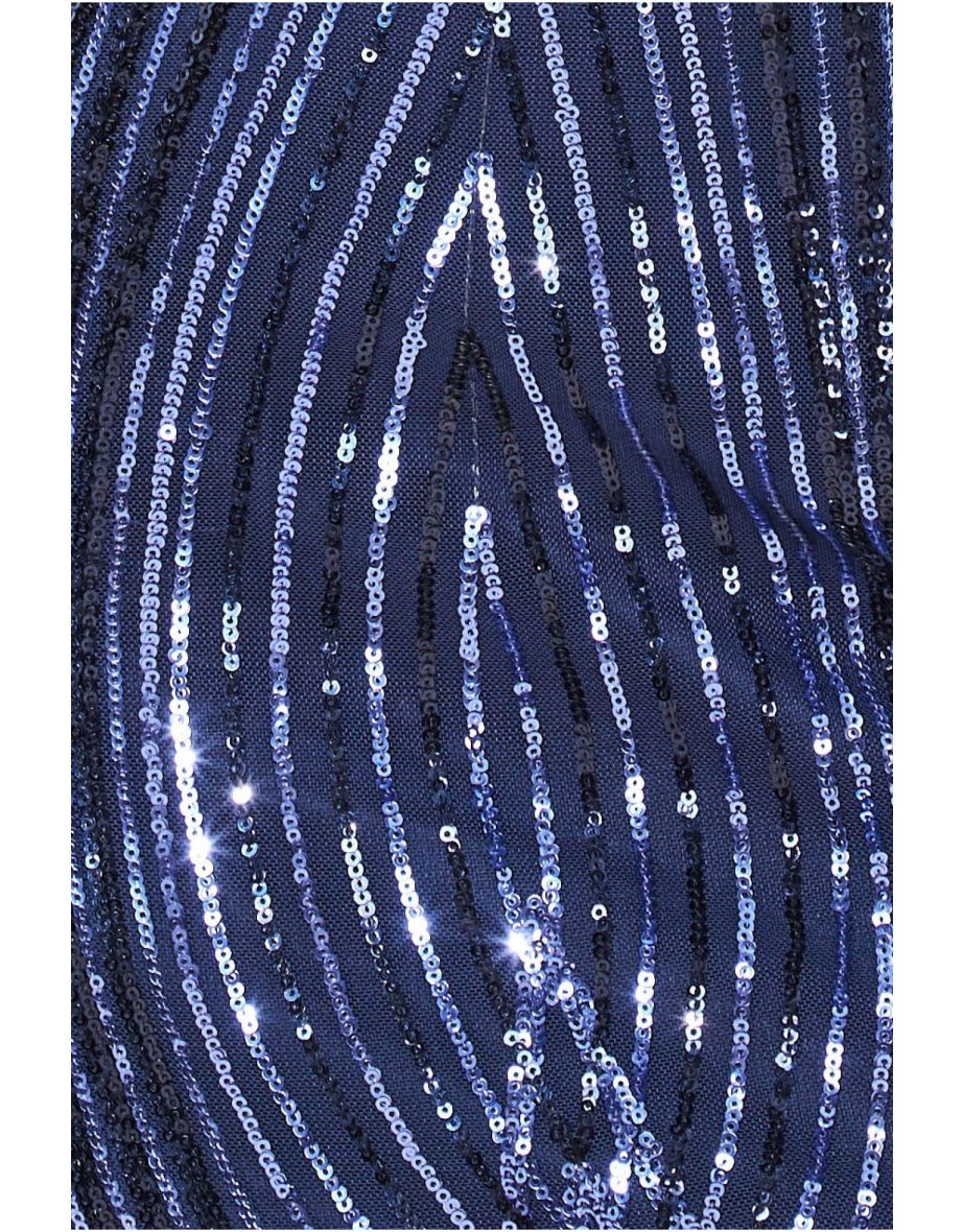 Goddiva Two Toned V Neck Sequin Maxi - Navy - 3
