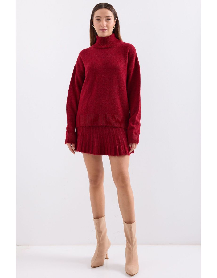 Sweater Skirt Knitwear Two Piece Set - Red