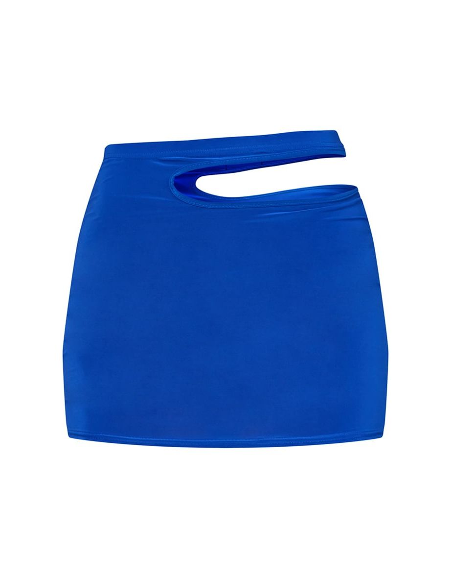 Bright Blue Slinky Cut Out Side Detail Micro Mini Skirt - 5