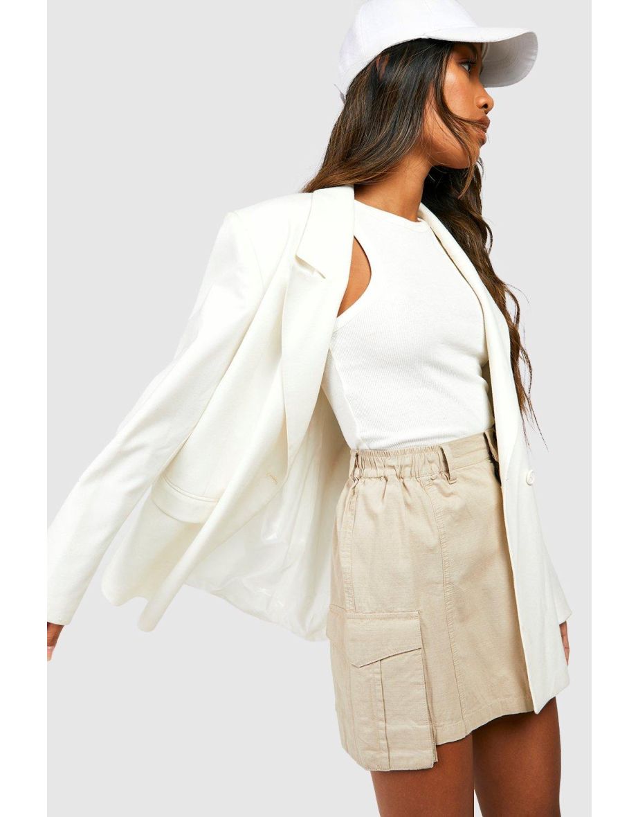 Elasticated Waist Micro Mini Cargo Skirt - stone