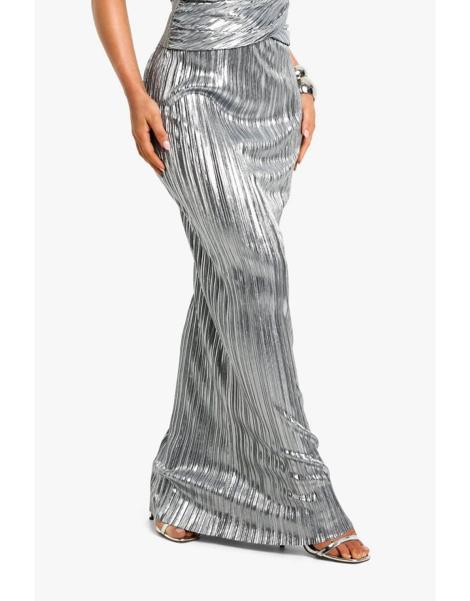 Metallic Plisse Maxi Skirt - 3