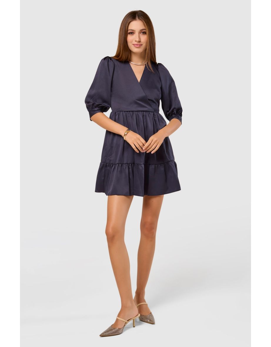 Closet Wrap Gathered Skirt Dress  NAVY
