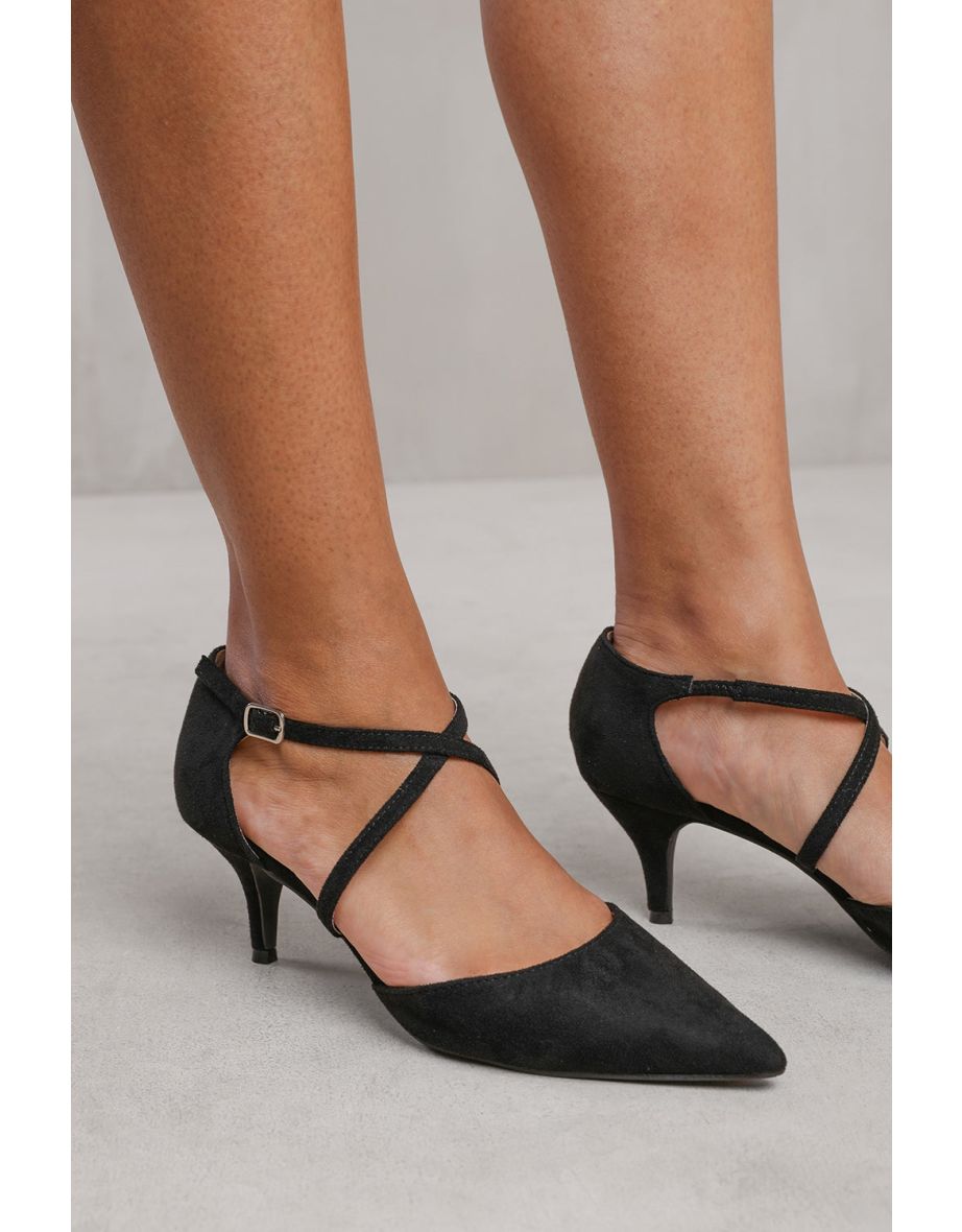 SEANEY LOW KITTEN HEEL WITH CROSSOVER STRAP IN BLACK SUEDE - 1