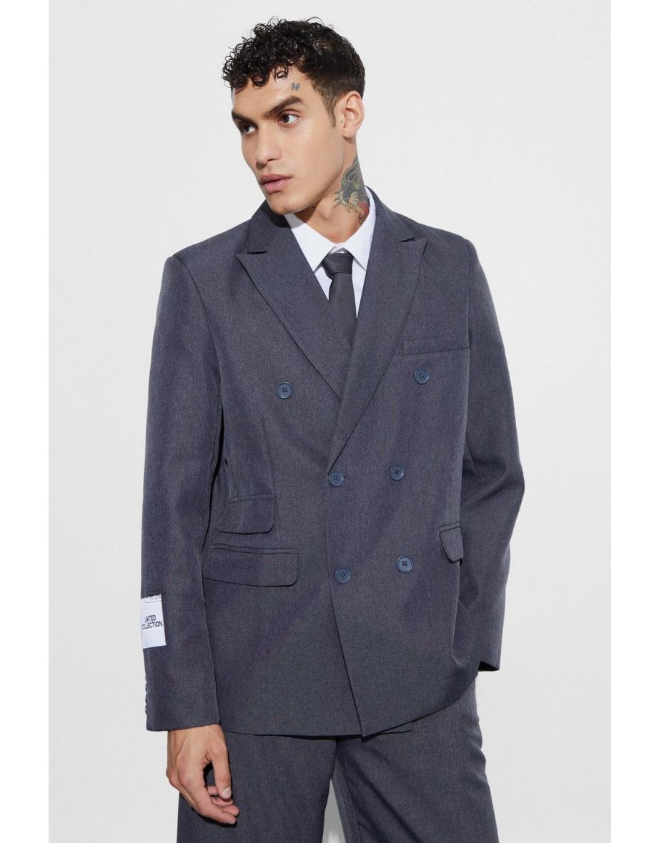 Oversized Double Breasted Textured Blazer - grey