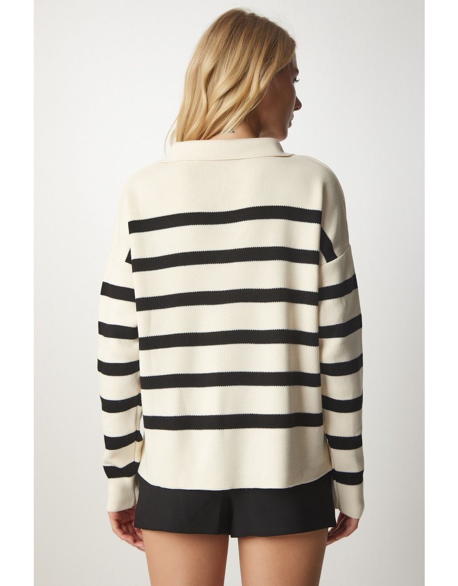 Happiness İStanbul Beige Stripped Sweater - 4