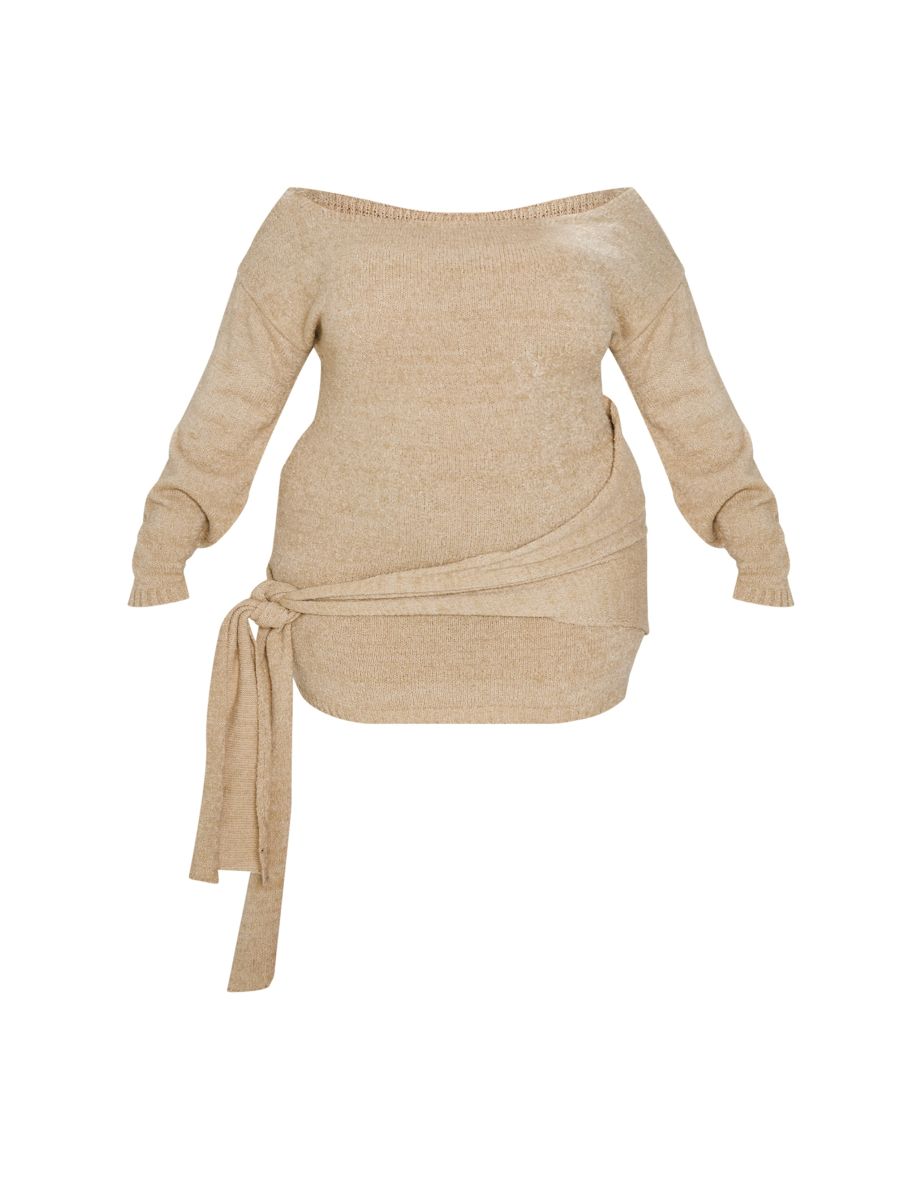 Plus Deep Nude Bardot Knot Mini Dress - 4