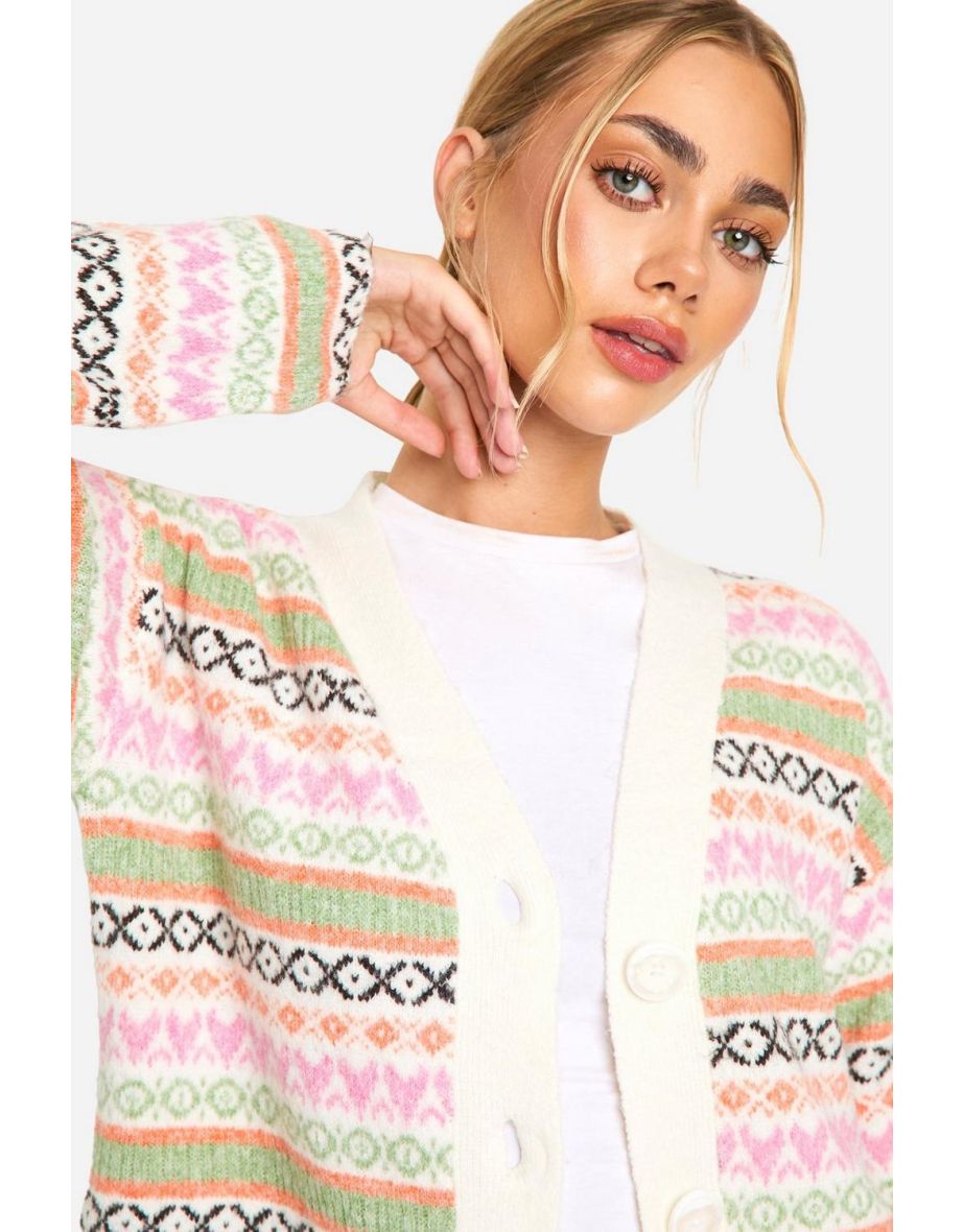 Pastel Fairisle Boxy Fit Knitted Cardigan - 3