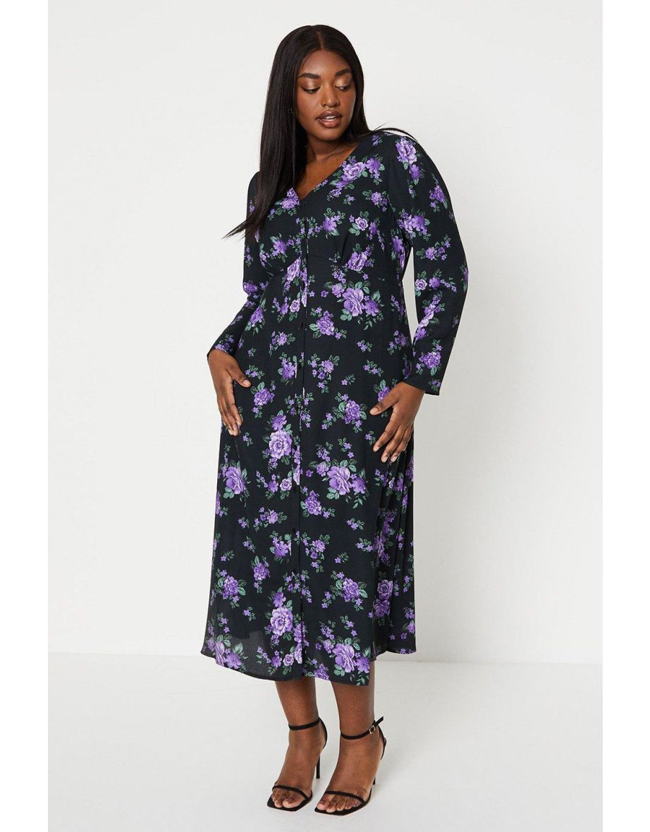 Shop Curve Floral Button Front Midi Dress Online in Qatar VogaCloset