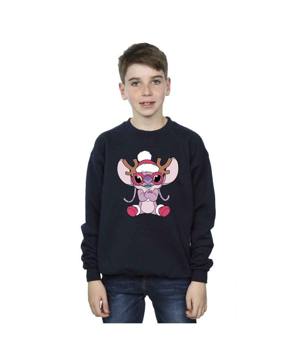 Disney Boys Lilo & Stitch Angel Reindeer Sweatshirt - Navy Blue