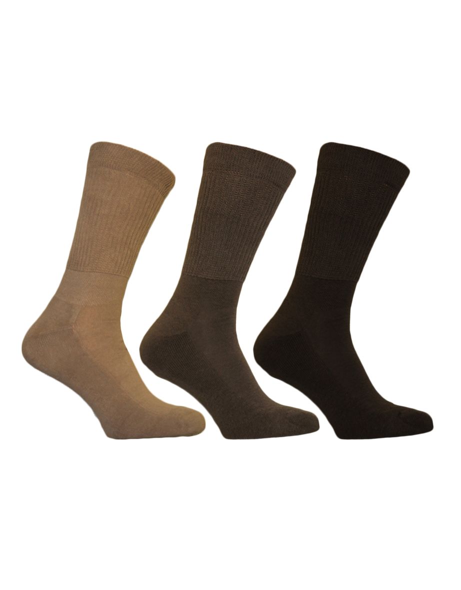 Simply Essentials Mens Big Foot Memory Cushioned Socks (Pack Of 3) - Shades of Brown