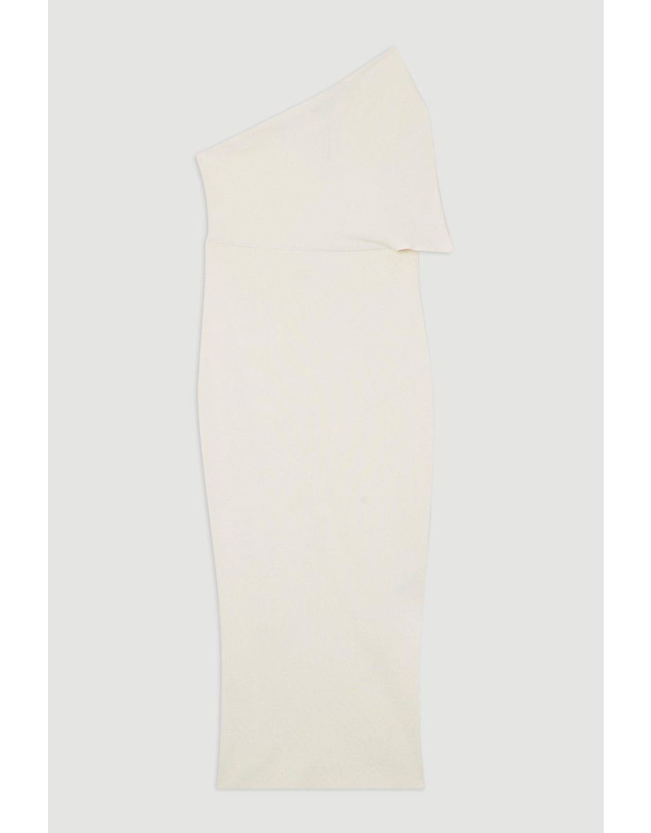Compact Rib Stitch Knitted One Shoulder Dress - 3
