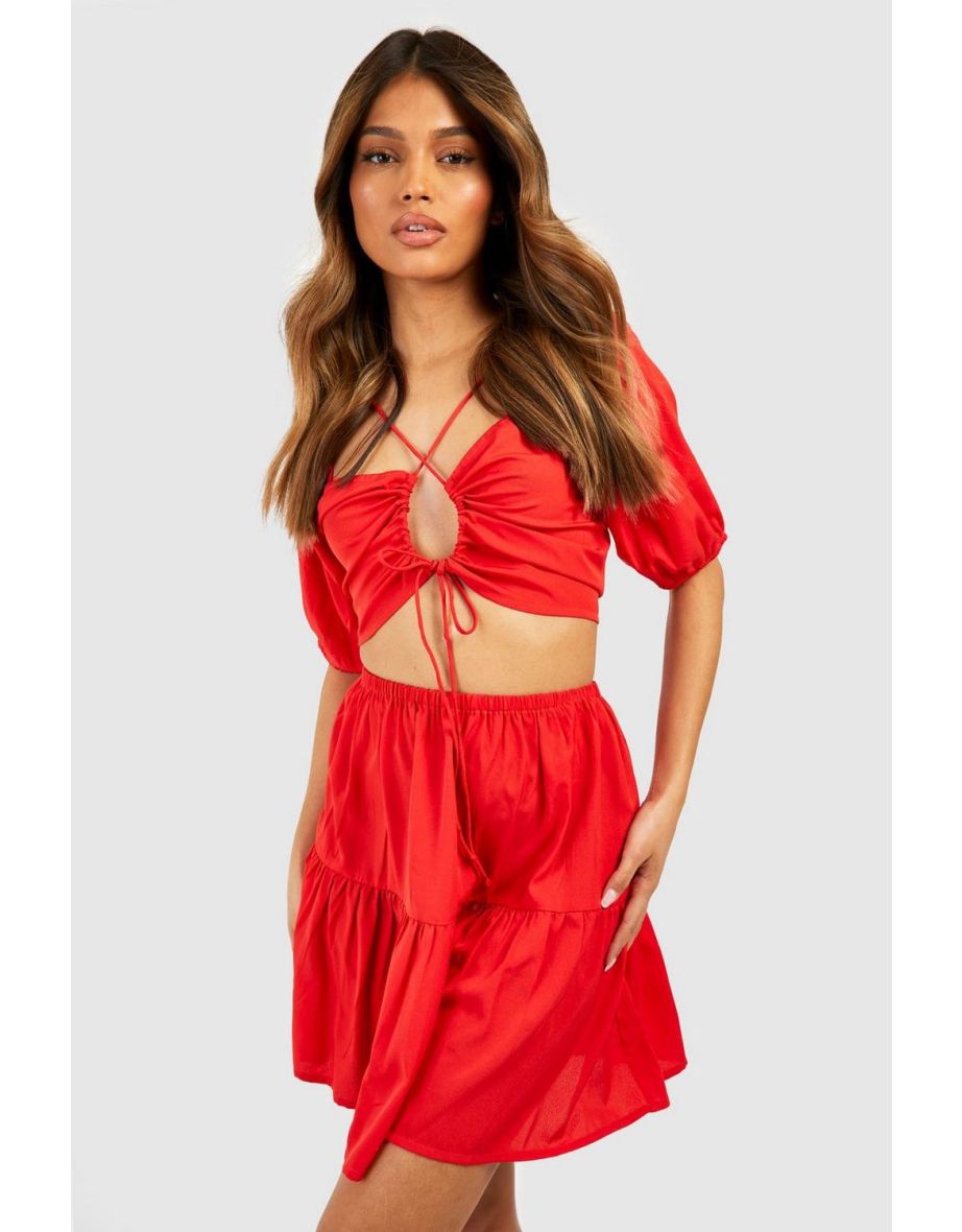 Strappy Sweetheart Bralette & Mini Skirt - tomato