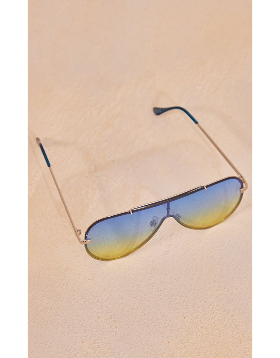 Blue Ombre Metal Visor Sunglasses - 2