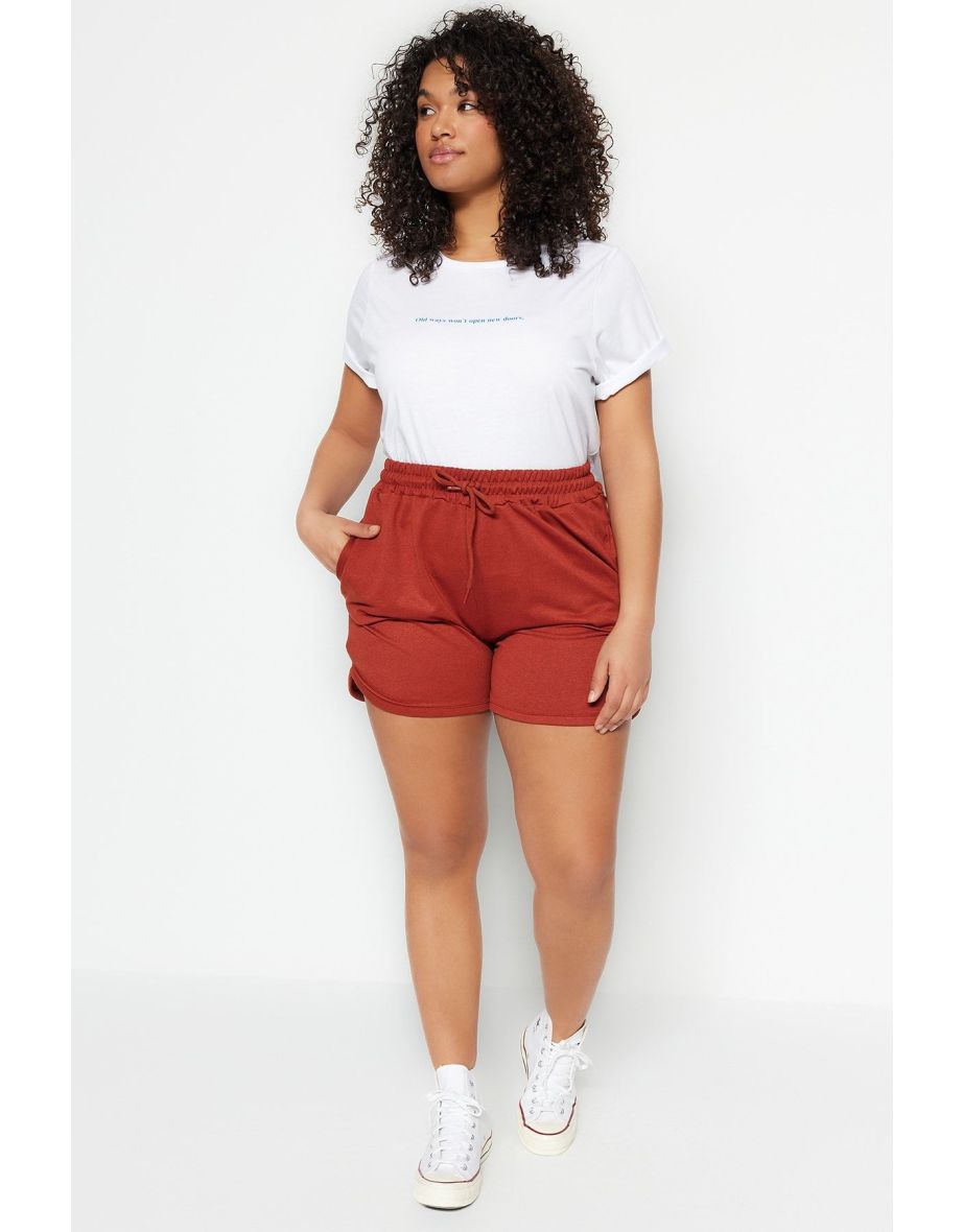 Plus Size Shorts & Bermuda - Brown - High Waist