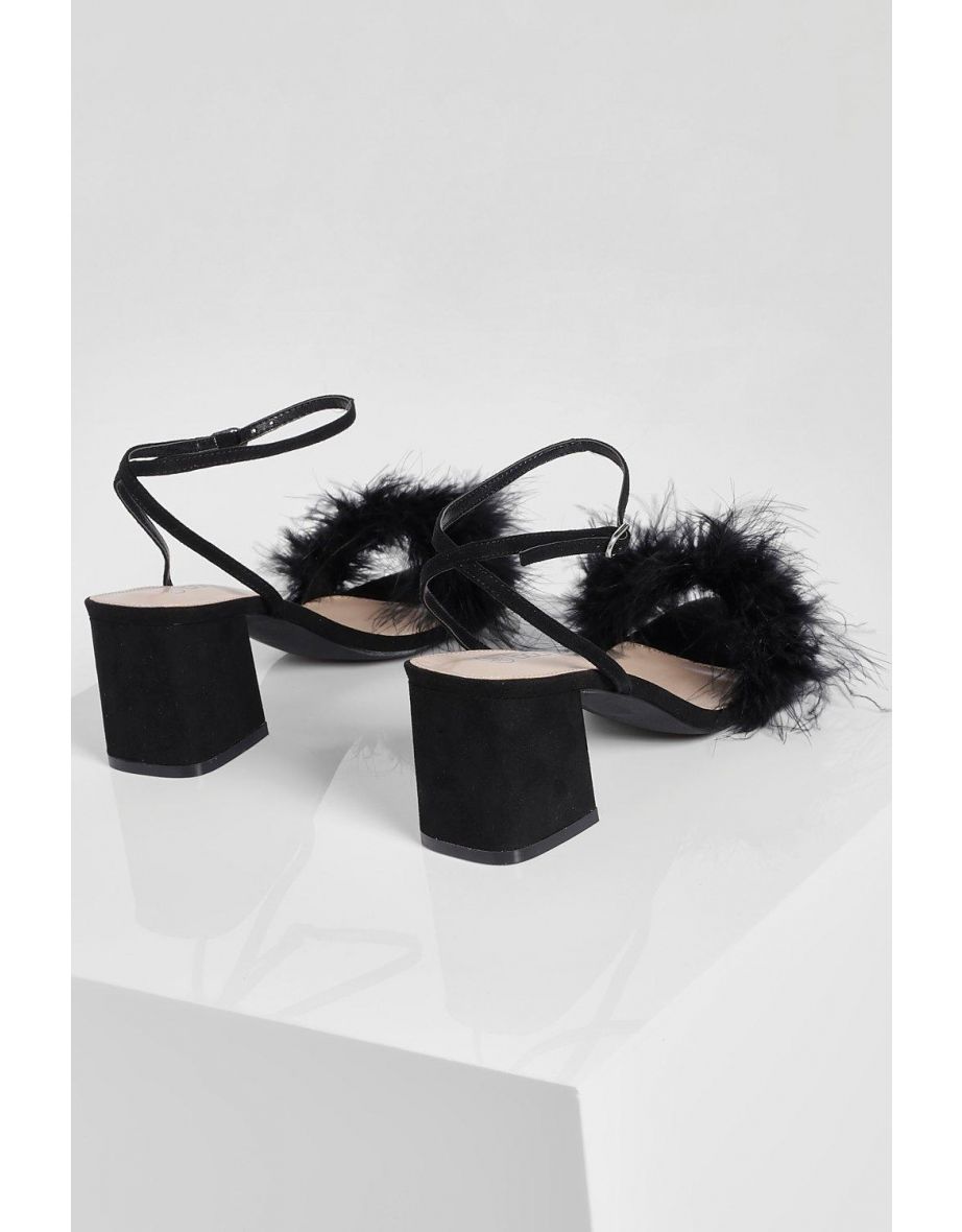 Feather Strap Low Block Heel Two Parts - black - 3