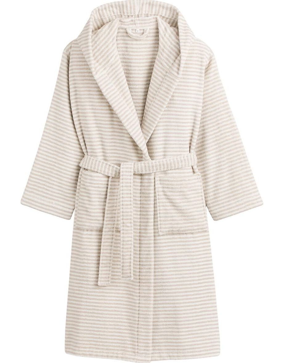 Malo Striped Hooded 100% Cotton Terry Bathrobe