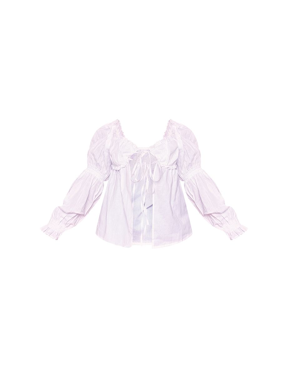 Plus White Puff Sleeve Floaty Blouse - 4