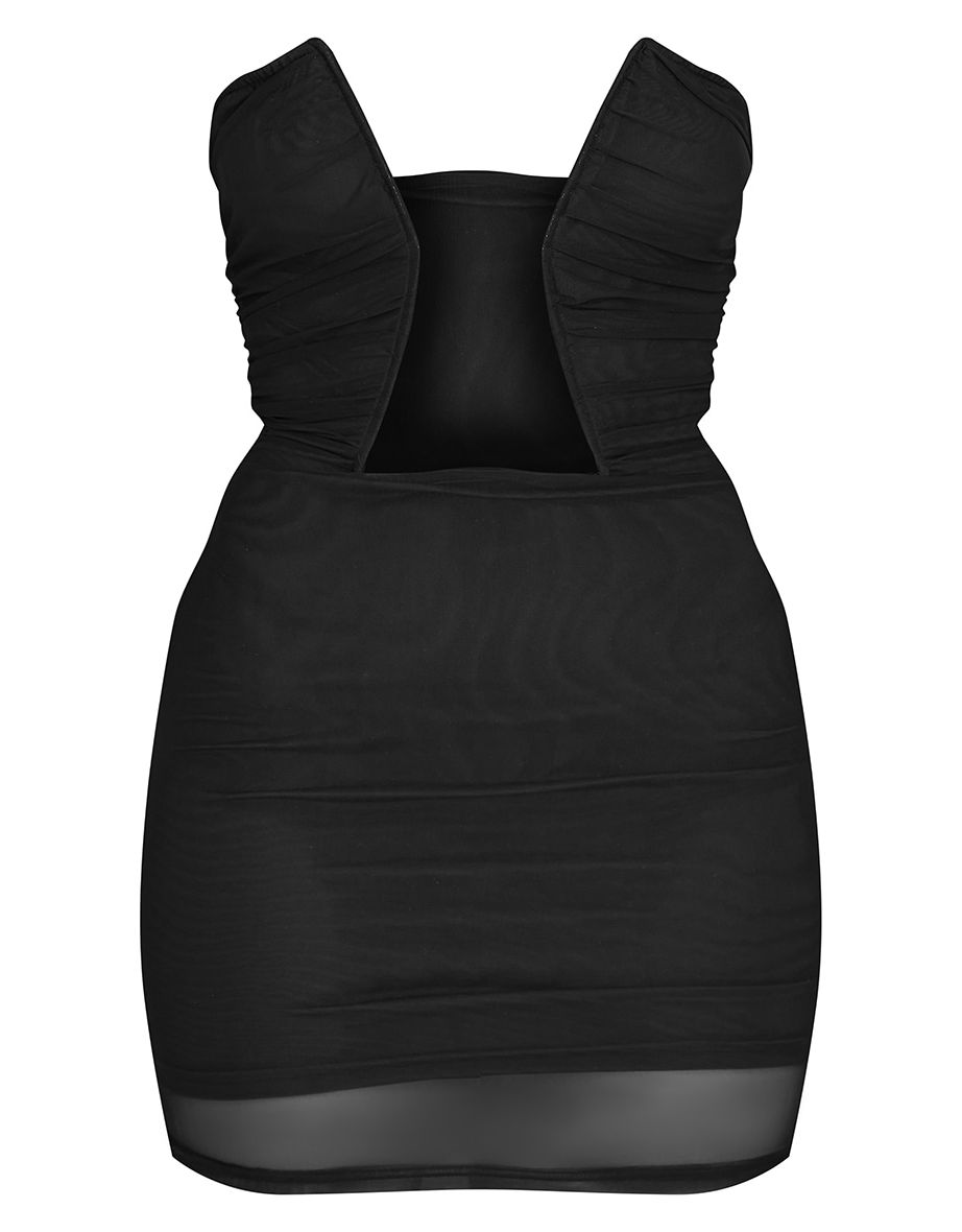 Petite Black Mesh Detail Open Bust Dress - 4