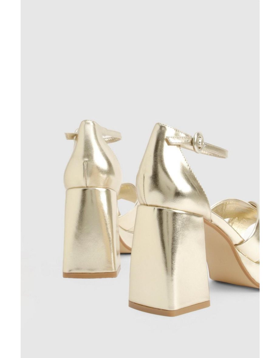Wide Fit Metallic Platform Heels - gold - 3