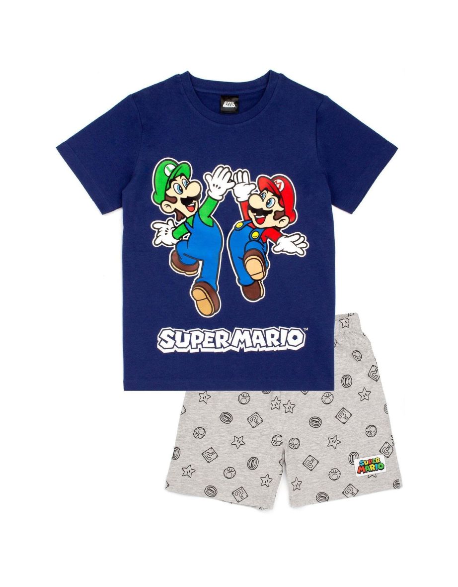 Super Mario Boys Short Pyjama Set - Navy/Grey